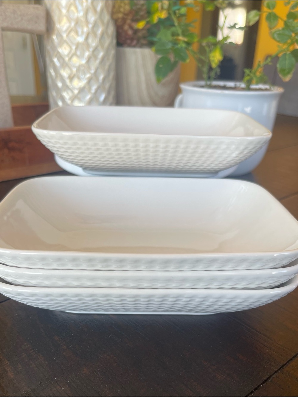 White Ceramic Square Plates - Set of 4